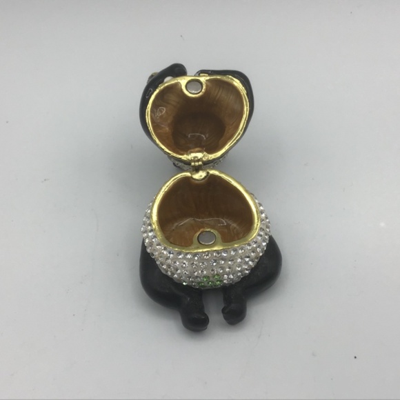 Bejewelled Panda Bear Hinged Metal Enamelled Rhinestone, Trinket Box - Picture 5 of 7